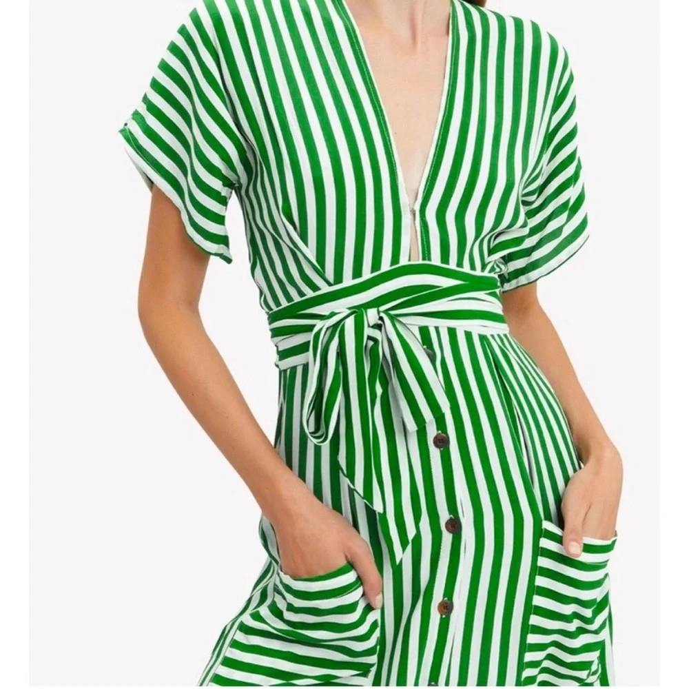 💚 FAITHFUL THE BRAND MILAN DRESS green stripe size 4 💚 - Picture 2 of 8